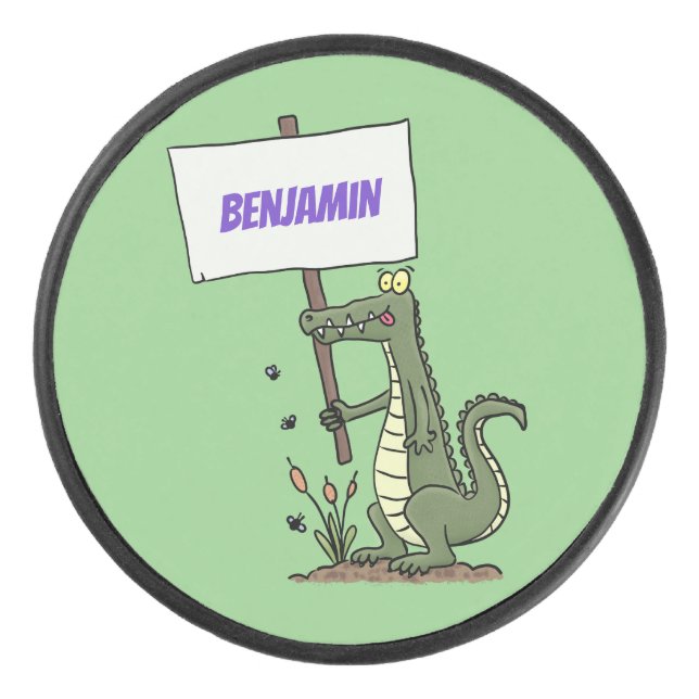 Disco De Hockey Divertido cocodrilo alineador con personalizado de (Anverso)