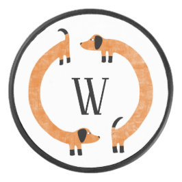 Disco De Hockey Divertido Monograma de perros Dachshund Sausage