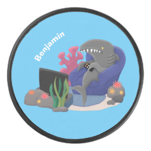 Disco De Hockey Divertido tiburón viendo al personalizado de telev