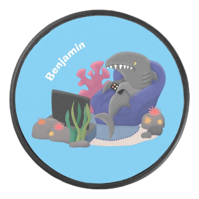 Disco De Hockey Divertido tiburón viendo al personalizado de telev (Anverso)