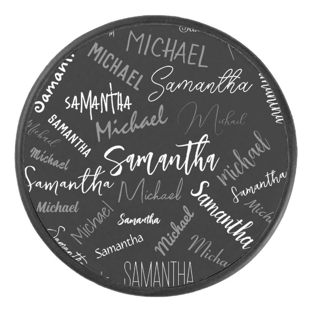 Disco De Hockey Dos nombres pareja patrón monograma blanco negro (Anverso)