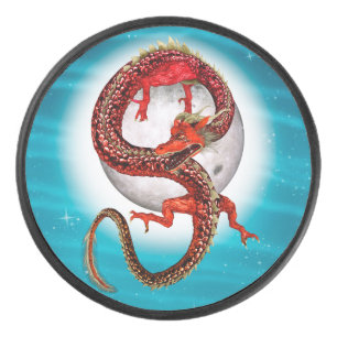 Disco De Hockey Dragón de Luna Roja Arte de Fantasía Celestial