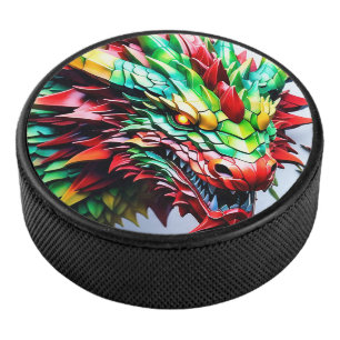 Disco De Hockey Dragón respirador de fuego Verde y Rojo