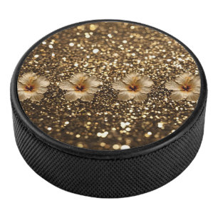 Disco De Hockey Elegancia dorada: Shimmer hibiscus dorado