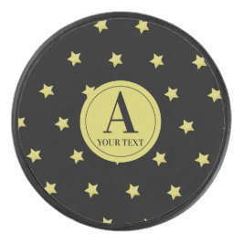 Disco De Hockey Elegant Gold & Black Star Pattern Monogram