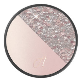 Disco De Hockey Elegant Rose Gold Monogram Puck