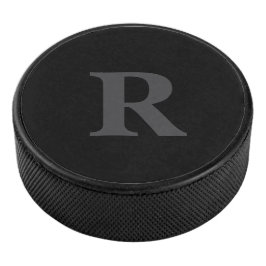 Disco De Hockey Elegante Monograma Negro y Gris