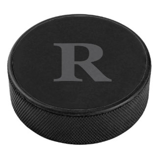 Disco De Hockey Elegante Monograma Negro y Gris