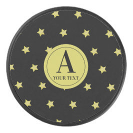 Disco De Hockey Elegante patrón de estrella monograma en oro y neg