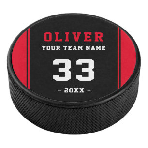 Disco De Hockey Equipo de nombres de jugador rojo negro moderno