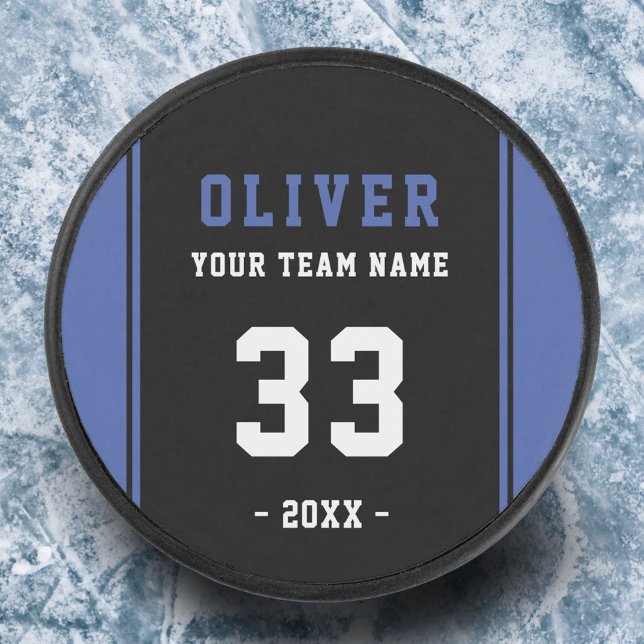 Disco De Hockey Equipo moderno de nombres de jugador negro azul (Subido por el creador)