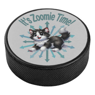 Disco De Hockey Es Hora de Zoomie Gato Negro y Blanco Adorable