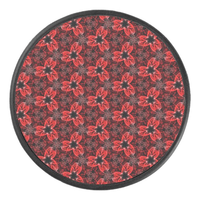 Disco De Hockey Espectáculo floral rojo y negro de hockey (Anverso)