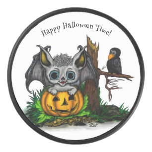 Disco De Hockey Esperando Halloween , Cute Bat y Raven