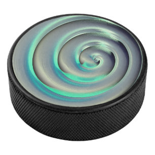 Disco De Hockey Espiral gigante de plata y aguamarina sobre negro