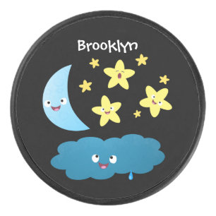 Disco De Hockey Estrellas de canto, personalizado de luna y nube