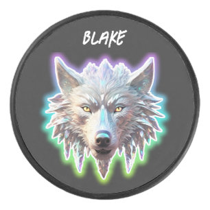 Disco De Hockey Fantasy Cabeza de Lobo Blanco