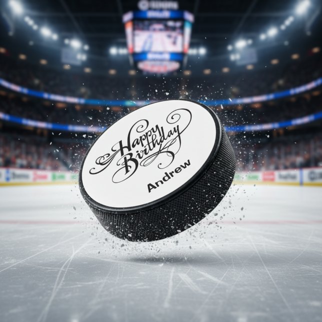 Disco De Hockey Feliz cumpleaños personalizado (Happy Birthday Personalized Hockey Puck)