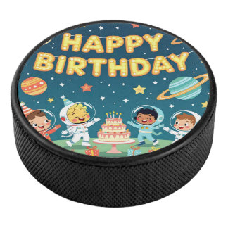 Disco De Hockey Feliz cumpleaños tema espacial