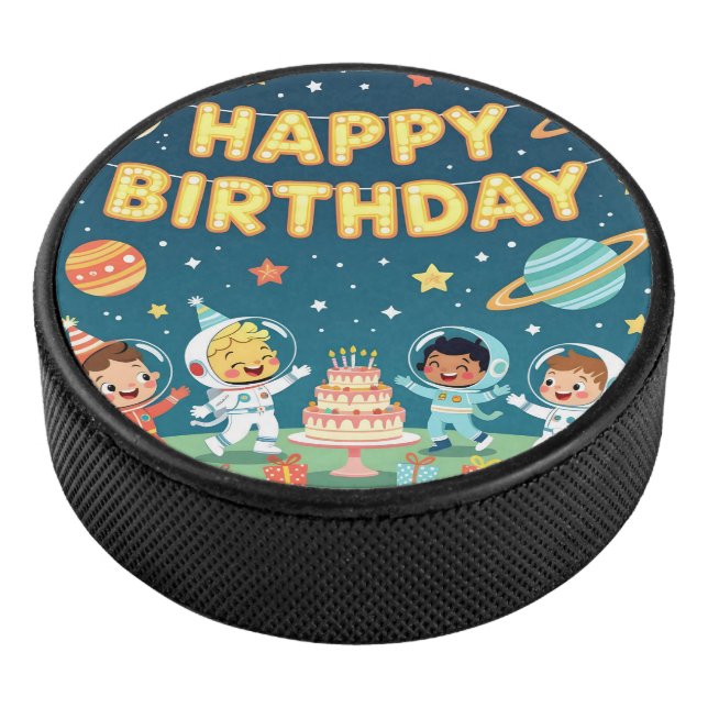 Disco De Hockey Feliz cumpleaños tema espacial (3/4)