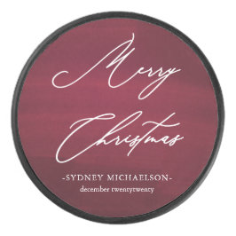 Disco De Hockey Feliz Navidad Roja y Blanca con nombre y año