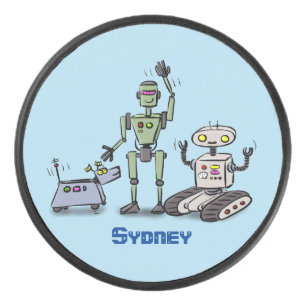 Disco De Hockey Feliz personalizado de trío de robots lindos