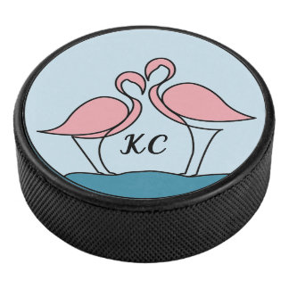 Disco De Hockey Flamingos rosas, arte monograma o foto