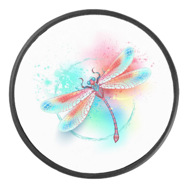 Disco De Hockey Fléon roja sobre fondo acuarela (Anverso)