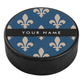 Disco De Hockey Fleur de Lis, Beige on Navy Blue, Royal, Your Name