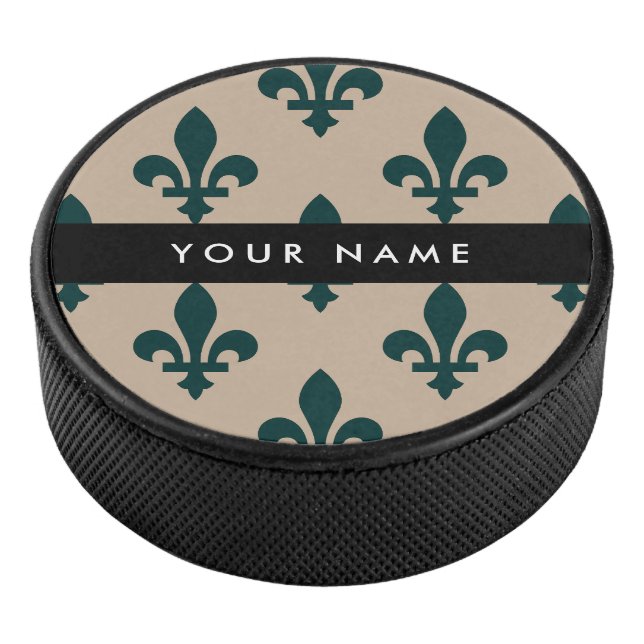 Disco De Hockey Fleur de Lis, Green on Beige, Royal, Your Name (3/4)