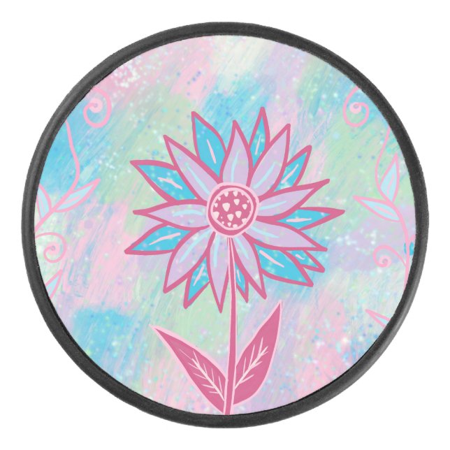 Disco De Hockey Flor Pastel dibujada a mano (Anverso)