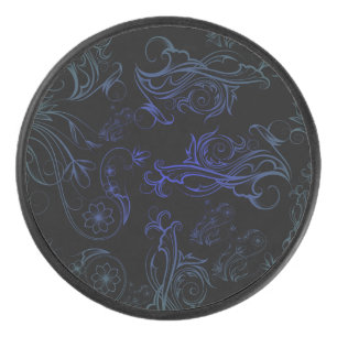 Disco De Hockey Floral Blue Hockey Puck
