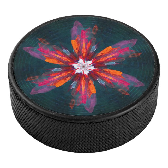 Disco De Hockey Floral Mandala Flores Naranja Azul Rojo Resumen (3/4)