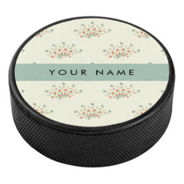 Disco De Hockey Flores Azules y Rojas, Azul, Tu Nombre