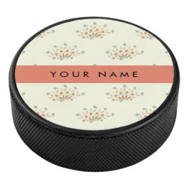 Disco De Hockey Flores Azules y Rojas, Rojo, Tu Nombre
