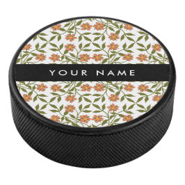 Disco De Hockey Flores Naranjas, Patrón Floral, Boho, Tu Nombre