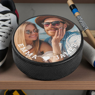 Disco De Hockey Foto de parejas Amor Corazón Nombres personalizado