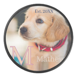 Disco De Hockey foto de perro mascota monograma de nombre año de e