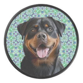 Disco De Hockey Foto Personalizada Mascota Perro Patrón Verde Mand