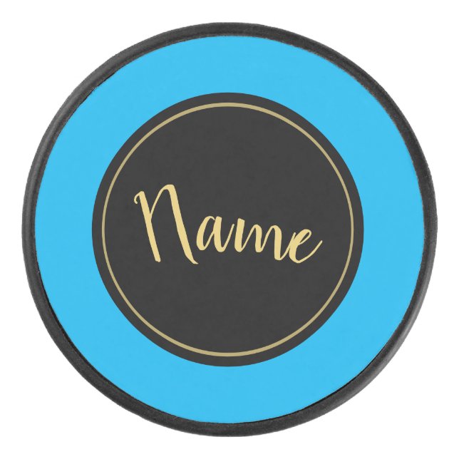Disco De Hockey Fun Text Black Round Center Sky Blue Rim Strips (Anverso)