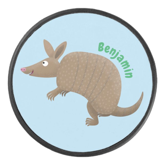 Disco De Hockey Funny armadillo feliz personalizado ilustracion (Anverso)