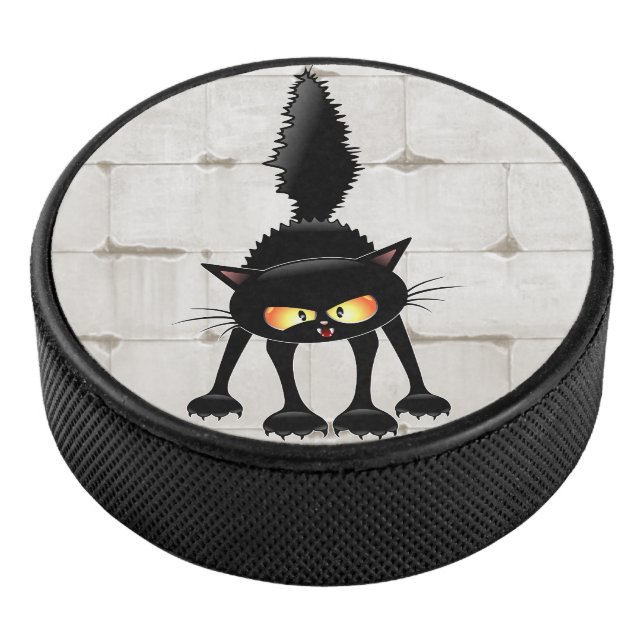 Disco De Hockey Funny Fierce Black Cat Personalizado (3/4)