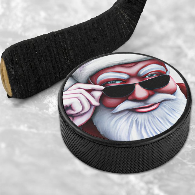 Disco De Hockey Funny Guay Santa Claus en Navidades de lentes de s (Funny Cool Santa Claus in Sunglasses Christmas Hockey Puck)