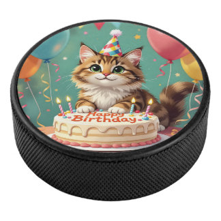 Disco De Hockey Gato divertido de cumpleaños feliz