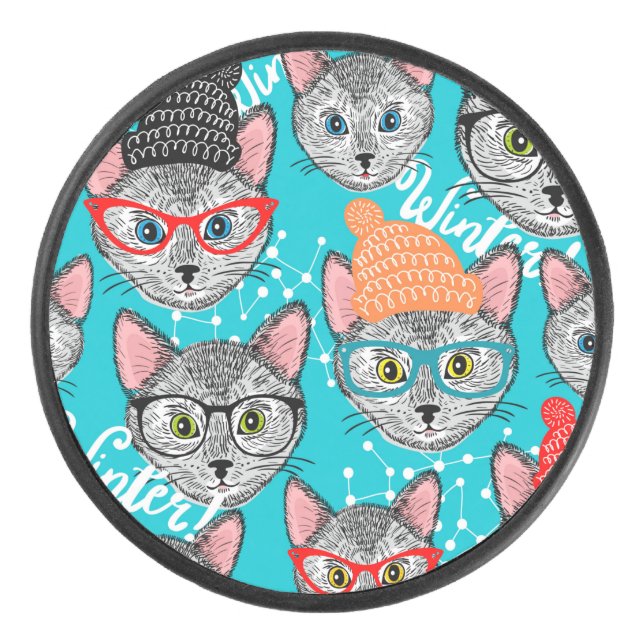 Disco De Hockey Gato en el gorra (Anverso)