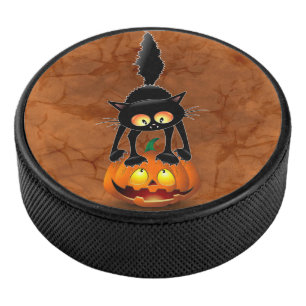 Disco De Hockey Gato Personalizado asustado de Halloween en calaba