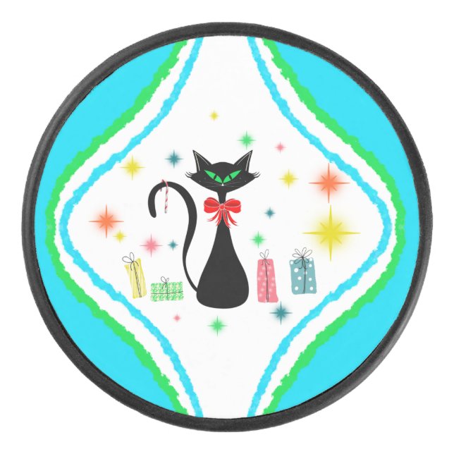 Disco De Hockey Gato retro siamés navidades (Anverso)