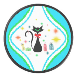 Disco De Hockey Gato siamés retro de Navidad