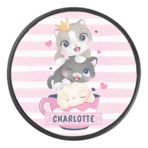 Disco De Hockey Gatos de dibujos animados lindos apilados rayas ro