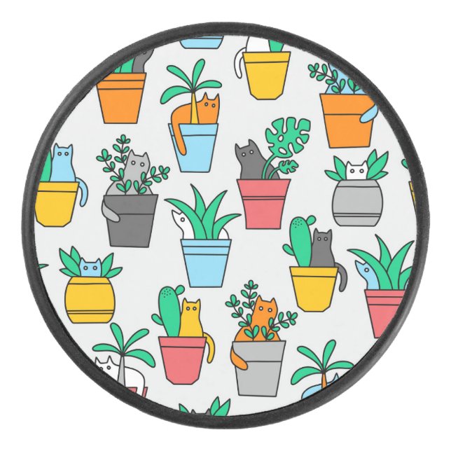 Disco De Hockey Gatos en macetas de flores (Anverso)